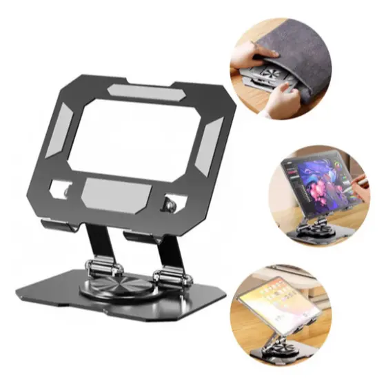 Suporte Dobrável Metálico Para Tablet De Mesa Com Rotação De 360° Ajuste Livre