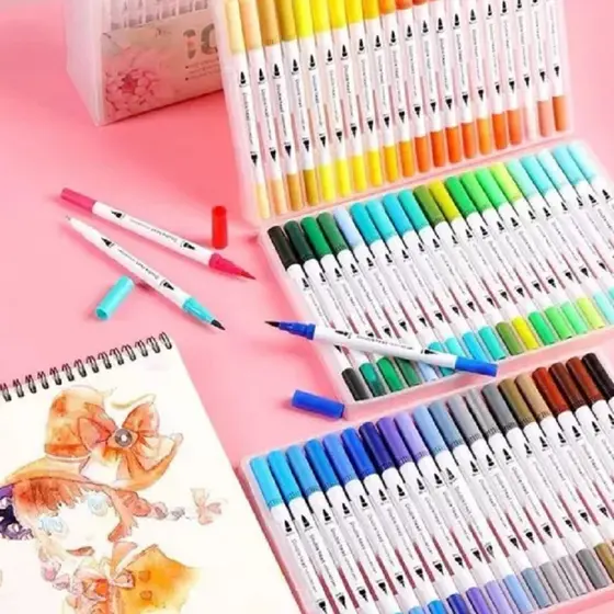 Caneta Brush Pen Kit 12/24/36/48/60 Cores Com Ponta Dupla Pincel Desenho