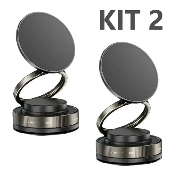 Kit 2 Suporte Celular Anel Magnético Automotivo Universal 360º Com Trava de Sucção a Vácuo