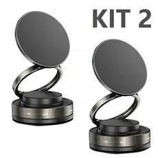 Kit 2 Suporte Celular Anel Magnético Automotivo Universal 360º Com Trava de Sucção a Vácuo