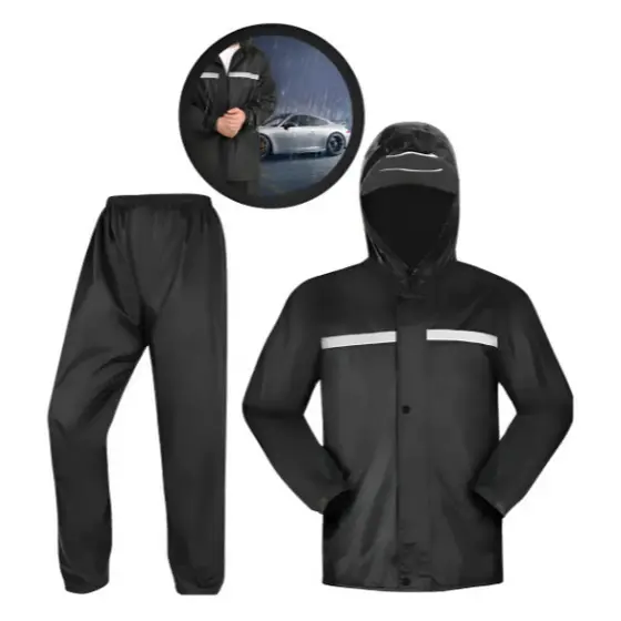 Capa De Chuva Motoqueiro Com Viseira Impermeável Reforçada Conjunto Calça Jaqueta