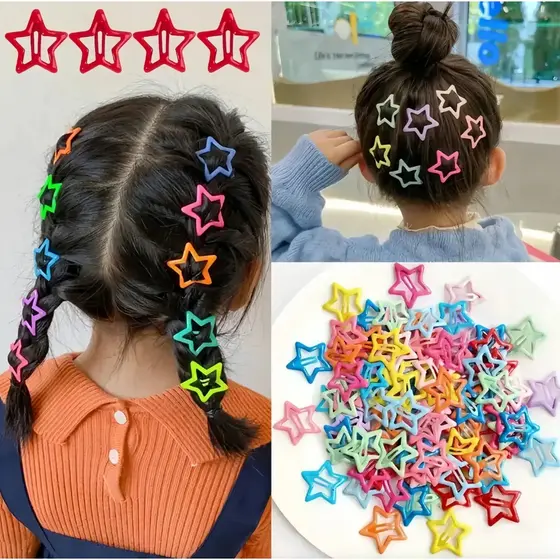 KIT 30 Presilhas de Cabelo Estrela Coloridas para Meninas - 30 Unidades, Lindas e Versáteis