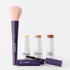 Kit Pele Glow e Olhos Marcantes com Hidratante FPS50, Blush, Iluminador e Pincel 8 em 1 Le Moritz