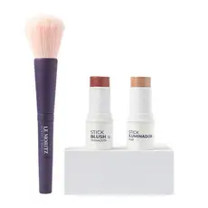 Kit Make Essencial com Blush Terracota, Iluminador Rose e Pincel 8 em 1 Edição Especial Mês das Mães Le Moritz