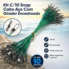 KIT 20 LINHAS PESCA AÇO ENCASTROADO COM SNAP GIRATORIO 20CM