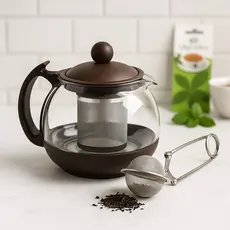 Bule de Vidro 750ml Chaleira com Infusor Inox para Chá e  Infusor de Chá Bola em Inox