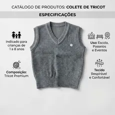 Kit 2 Coletes de Tricot Infantil Masculino – Tamanhos 1 ao 8 Cor Sortida Outono/Inverno