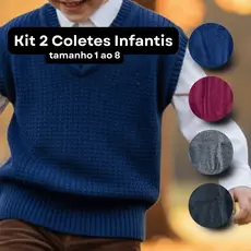 Kit 2 Coletes de Tricot Infantil Meninos – Tamanhos 1 ao 8 Cor Sortida Tecido Confortável