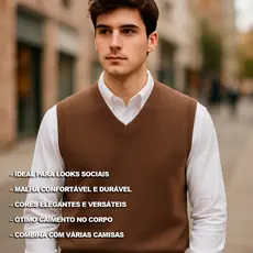 Colete Masculino Inverno Tricot Social com Lã Decote V - Estilo Clássico e Sofisticado Inverno