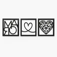 Kit 3 Peças Quadros Decorativos Mãe Coração MDF Preto 3mm Para Quarto Sala Casa