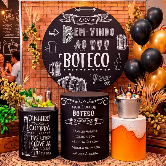 kit painel + trio de cilindro tema boteco festa completa decoração adulto