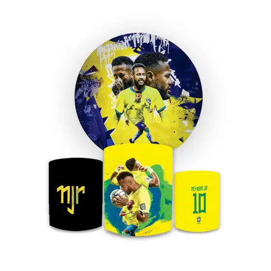 Kit Capa Painel sublimado + Trio de Capas de cilindros vest facil Tema menino Ney mj Aniversario Festa