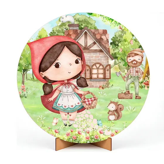 Capa Painel Redondo 50x50  Tema Chapeuzinho Veste Fácil Festa Meninas