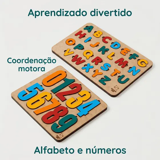 Kit Educativo Infantil em MDF - Alfabeto e Numeral Interativo