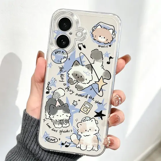 Capinha Capa Transparente Gatinho para Samsung A55 A54 A16 A06 A34 A23 A05 A55 A35 S24 S25 Plus Ultra