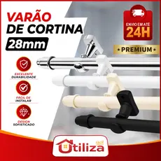 Kit Varão de Cortina 28mm  até 3,00m GROSSO em AÇO para Sala, Quarto, Cozinha, Escritório Resistente