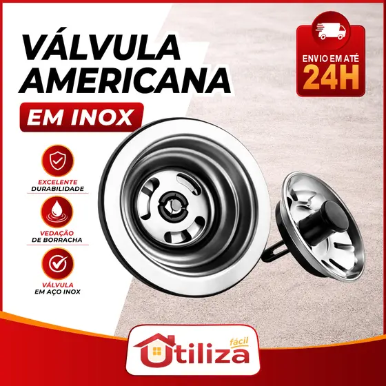Válvula Americana De INOX Pia Cozinha Cuba 3.1/2 + Cestinha*