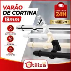 Kit Varão de Cortina 19mm até 3,00m em AÇO para Sala, Quarto, Cozinha, Escritório Resistente e moderno