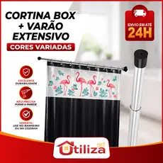 Kit Cortina Box Banheiro Varias Cores + Suporte Varão Extensivel em ALUMINIO Ajustavel 60cm a 2,0m