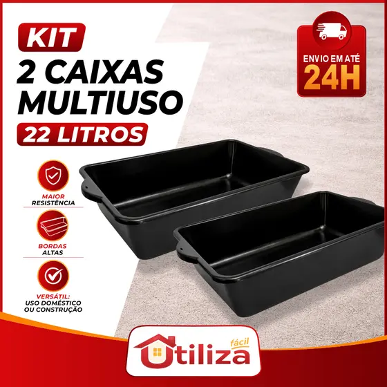 KIT 2 Caixas de Massa 22 LITROS MULTIUSO  Construção Resistente Caçamba Concreto Massa Areia Gatos