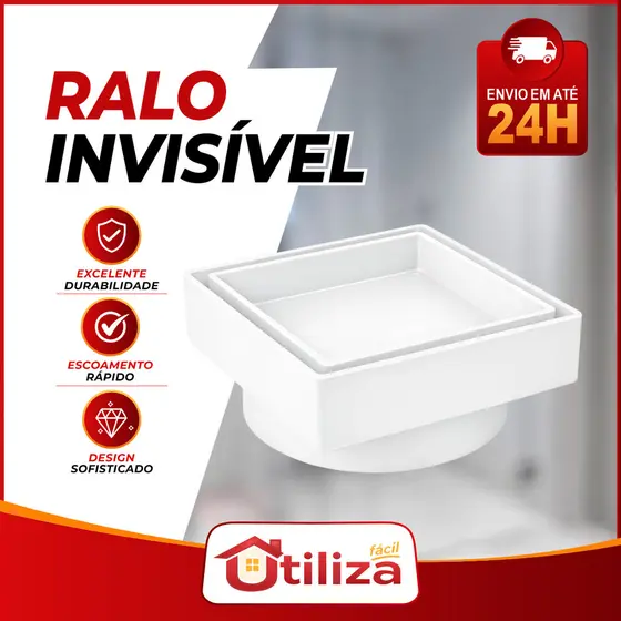 Ralo Oculto Invisível 10x10 Inteligente para Piso e Porcelanato Antiodor fácil de instalar