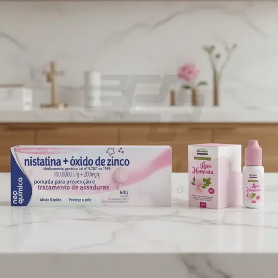 Kit Creme pomada para assadura com óxido de zinco 60g+oleo de rosa mosqueta 10ml
