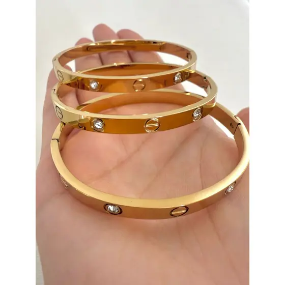 Bracelete Feminino em Aço Inoxidável com Brilho Inspiração Grife com Trava Click Fino e Elegante