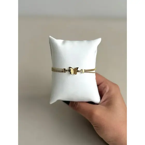 Pulseira Feminina em Aço Inoxidável Dourada Borboleta Delicada Ajustável Moda Tendência Elegante