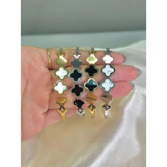 Bracelete Feminino Trevo Virginia Aço inoxidável Inspiração Grife Luxuoso e Elegante