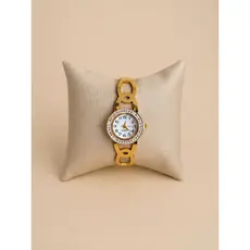 Relógio Feminino Bracelete Dourado em Aço Inox Elegante Luxo com Brilho Cravejado ZircôniaTendência