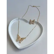 Conjunto Colar e Brinco Borboleta Feminino Delicado Bijuteria Elegante Presente Moda Brilhante