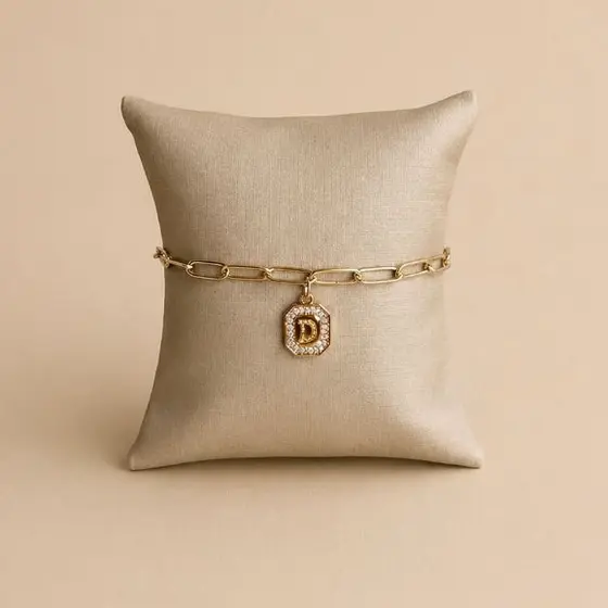 Pulseira Feminina Inicial Dourada e Prata Cravejada Zircônia Bijuteria Letra Presente Moda Elegante