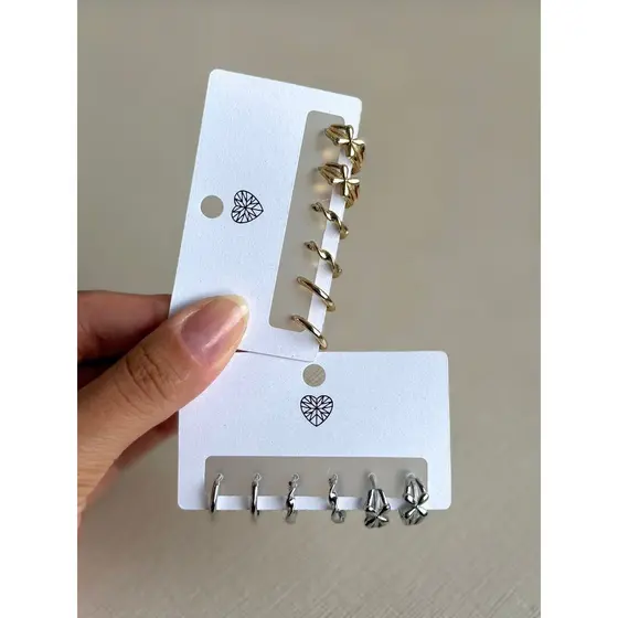 Trio de Brincos Feminino em Bijuteria Delicado Pequeno Dourado e Prata Tendência Moda Minimalista