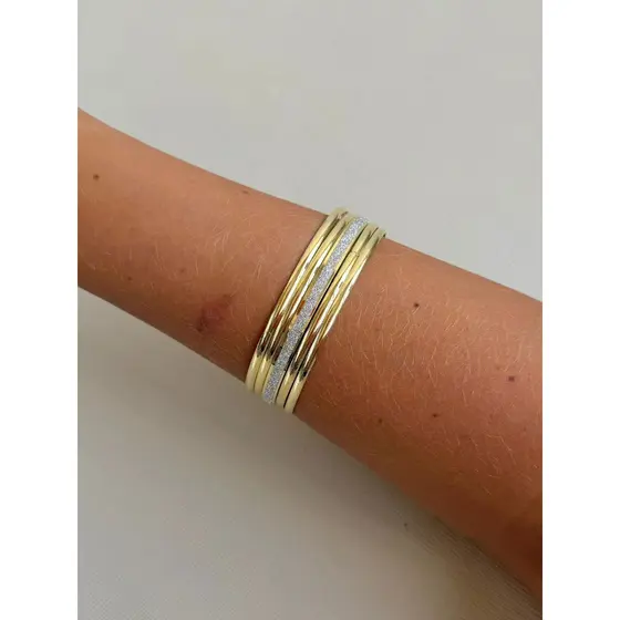 Kit 5 Pulseiras Argolas Cigana Conjunto Dourado Prata Rosê Indiana Feminino Mulheres Bracelete Moda