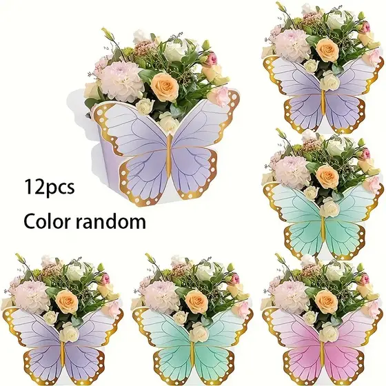 Kit 12pcs Centro de Mesa Cachepo Borboleta Decoração Jardim Encantado Organizador Lembrancinha Flor