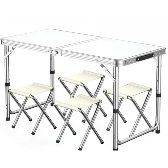 Mesa Dobrável Maleta Alumínio 120*60cm E 4 Banqueta Portátil mall inline badgeMesa 1,20m Vira Com Alça Resistente Oferta