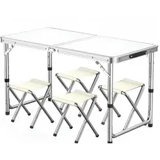 Mesa Dobrável Maleta Alumínio 120*60cm E 4 Banqueta Portátil mall inline badgeMesa 1,20m Vira Com Alça Resistente Oferta