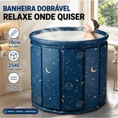 Banheira Dobrável SPA Adulto Portátil, 70cm, 254 Litros, Ofurô Reforçado com Drenagem Rápida