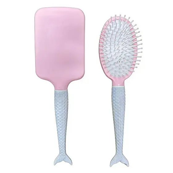 Escova De Cabelo Pente Magico Oval e Raquete 2 modelos na variaçao Cabo Estilo Sereia rosa