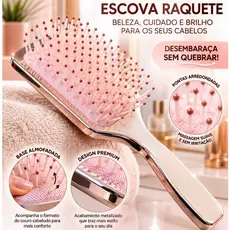 Escova Raquete Profissional Desembaraçadora Anti Frizz Cerdas Flexiveis Massageadora Para Todos Os Cabelos