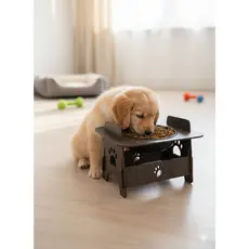 Comedouro Elevado Pet Cão e Gato Tigela Ração Água 400ml Ergonômico Madeira MDF Promoção