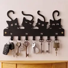 Porta Chaves Decorativo Gato MDF Organizador de Chaves Para Casa 4 gatinhos 7 ganchos
