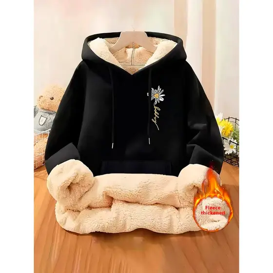 Blusa Moletom Feminino Casaco Moletom Feminino Moletom Peluciado Feminino Pelúcia Exclusivo Qualidade Estiloso
 Preto