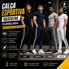 Calças Esportiva Unissex Flanelada Com Listras e com Bolsos