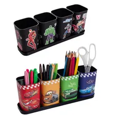 Kit Porta Canetas Organizador de Mesa Carros Super Herois Marvel Com Bandeja Plasútil