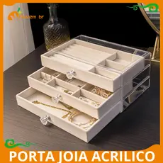 Porta Joia Acrílico Luxo Com 3Camadas,Portatil Organizador  Brinco Anel Compartimento caixa armazenamento de jóias Nuvem