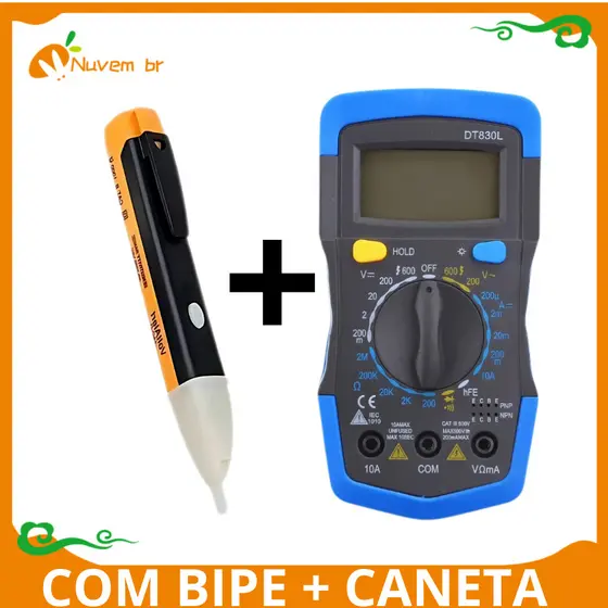 Multímetro Digital Profissional Tester Tela LCD Iluminada + Caneta Testadora Detectora de Energia Elétrica Voltagem