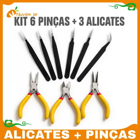 KIT Alicates Bijuteria + 6 Pinças Manutenção Artesanato Alta Qualidade e Precisão - NUVEM