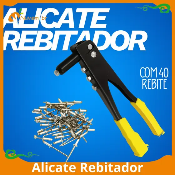 Alicate Rebitar Profissional rebit 2,4 mm, 3,2 mm, 4,0 mm e 4,8 mm) + 40 rebites Manual fixação Rapida - NUVEM
