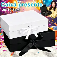 caixa de presente dobrável rígida preta de 26*19*8cm com ímã, branco opcional da cor do cetim,Flip flip caixa de present